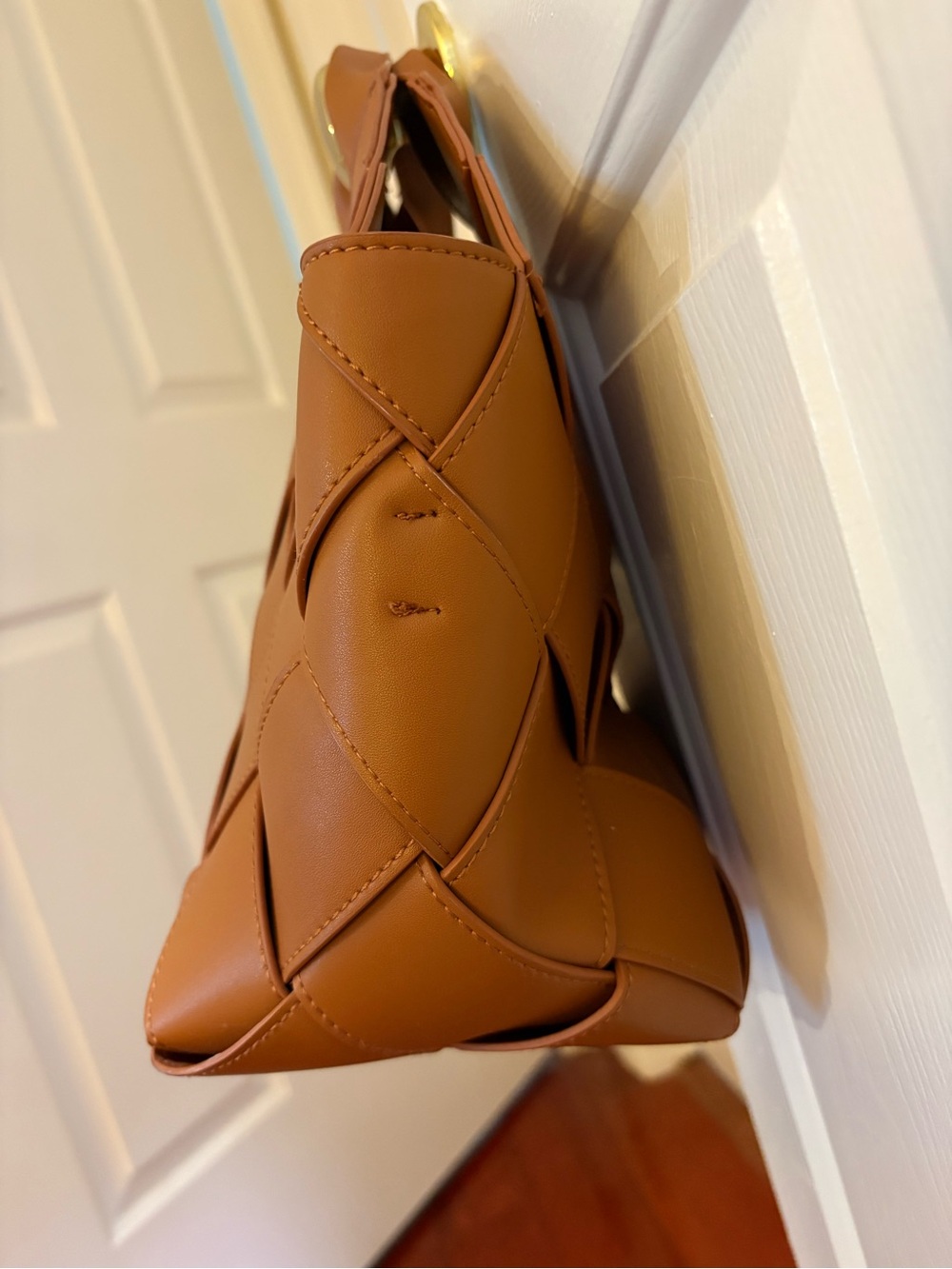 Woven Leather Top-Handle Tote in Tan - Picture 5 of 6
